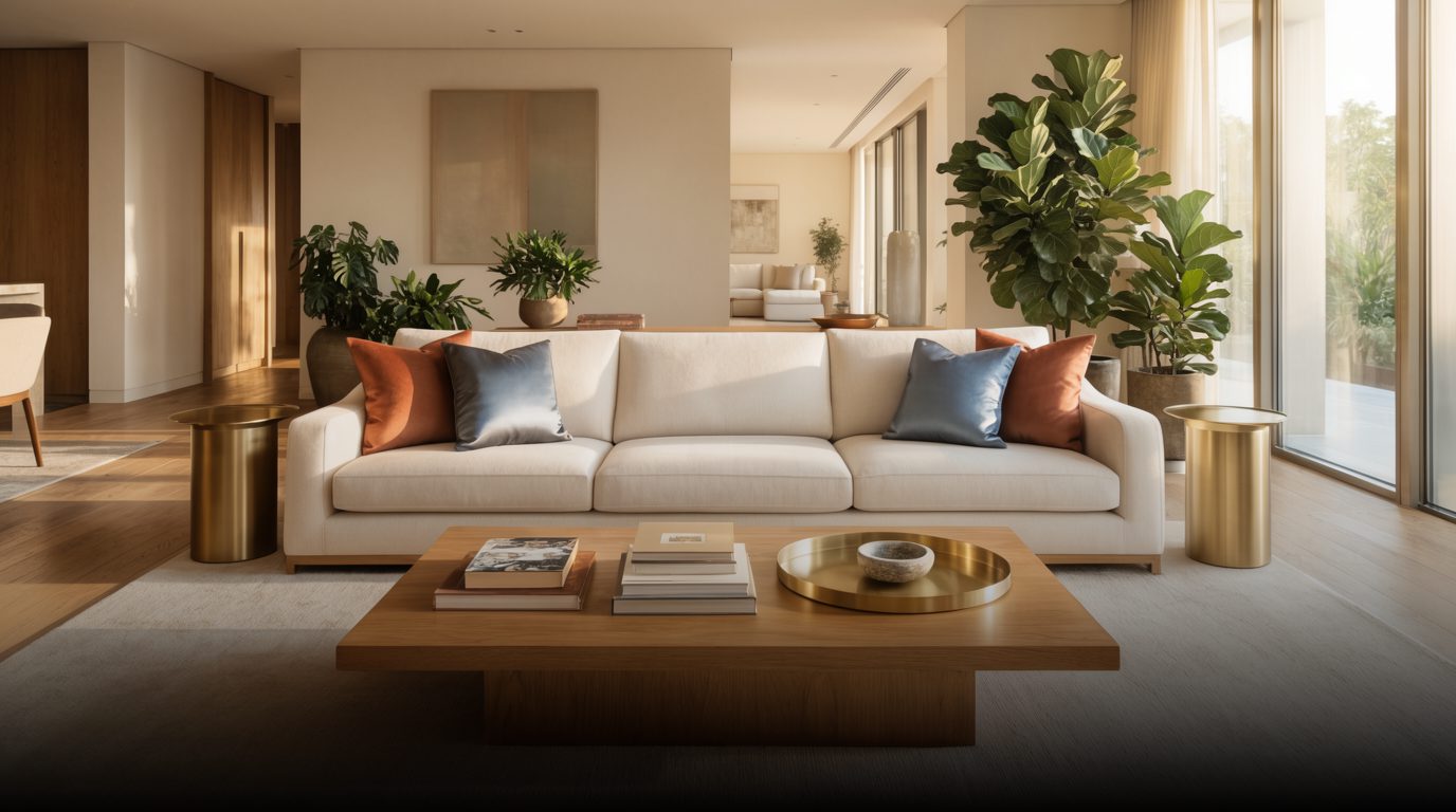 Warm, well-designed living space opening to greenery in Bengaluru