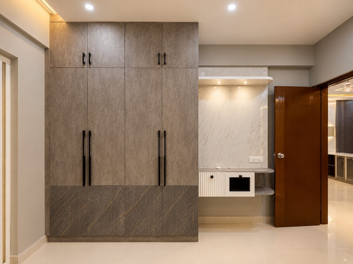 Floor-to-ceiling wardrobe wall, Bengaluru interior by LuxeMorph Studios
