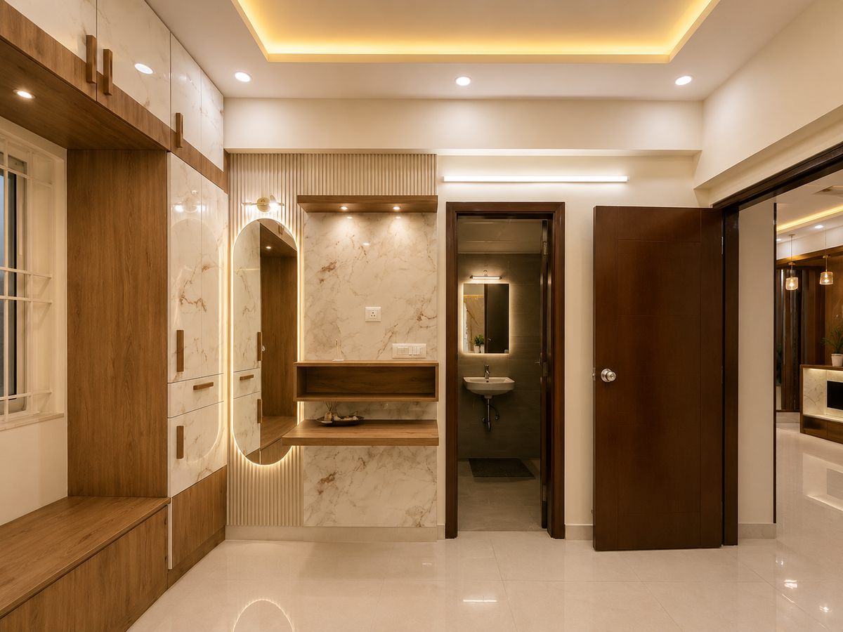 Passage in wood & marble, Bengaluru interior by LuxeMorph Studios